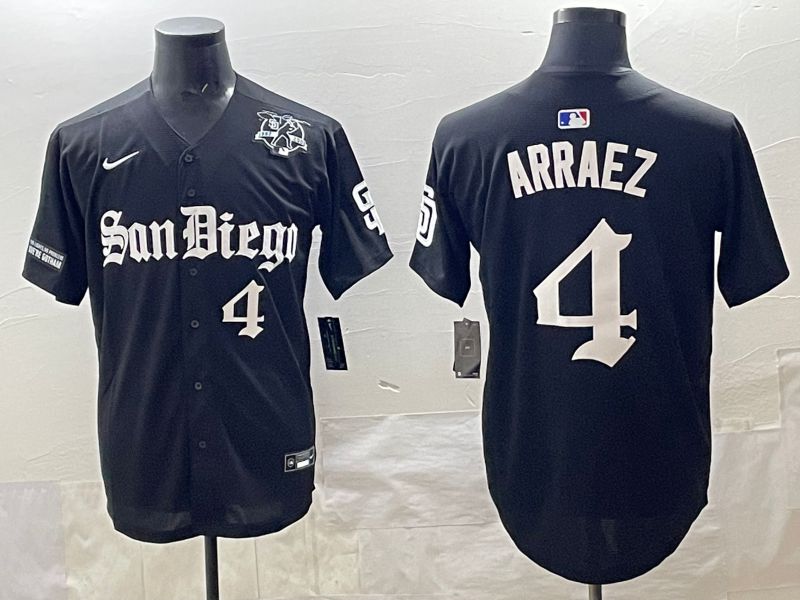 Men 2025 San Diego Padres #4 Arraez Black Five generations Joint Name Nike MLB Jersey style 14